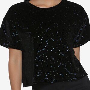 GOTH WICCA BLACK MULTI STAR CONSTELLATION VELVET CROP TOP JR 2X 17